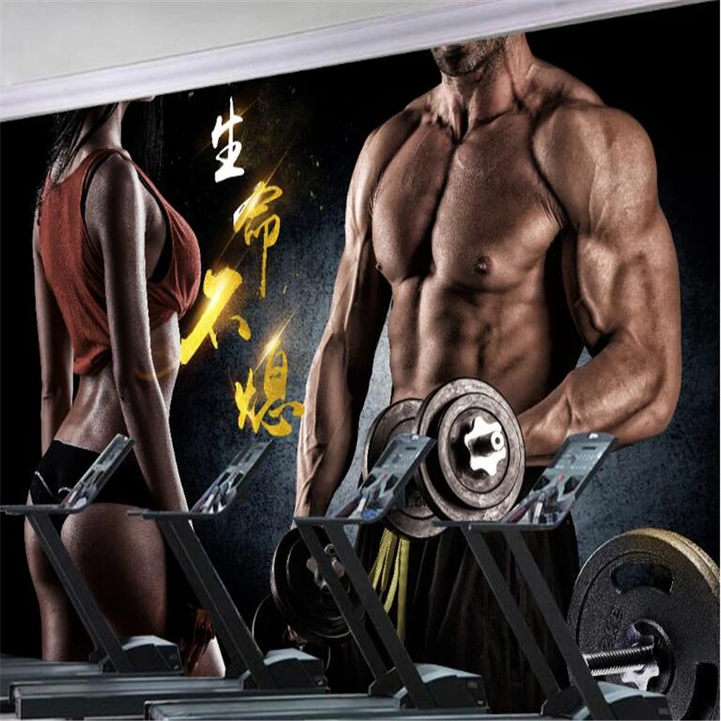 beibehang Custom wallpaper photos HD personality fashion creative muscle male gym yoga cafe decorative mural | Обустройство дома