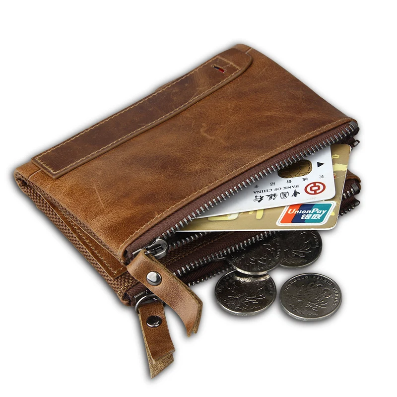 Популярные винтажные RFID мужские кошельки из натуральной кожи двойной кошелек