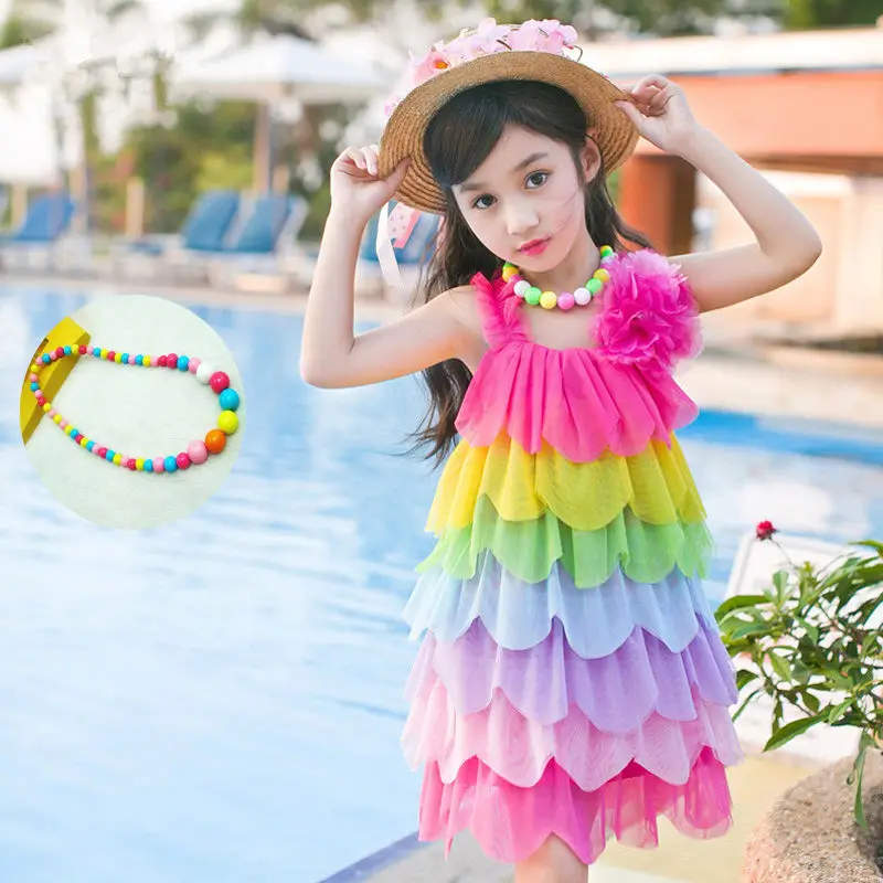 Children's summer dress barn vacation beach little girl apparel baby rainbow seaside foreign princess for girls | Детская одежда и