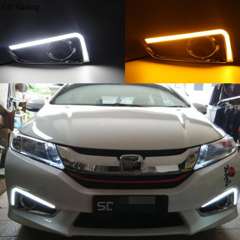 Автомобильный мигающий светодиодный фонарь 1 комплект для Honda City с желтой функцией поворота желтый для автомобильного стайлинга дневной ходовой светильник DRL