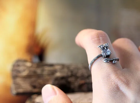 Уникальное регулируемое кольцо в стиле ретро с кристаллами виде совы