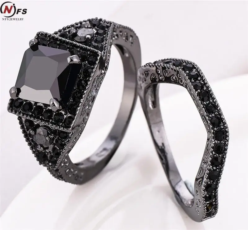 Набор свадебных обручальных колец NFS черное родиевое кольцо принцессы из оникса