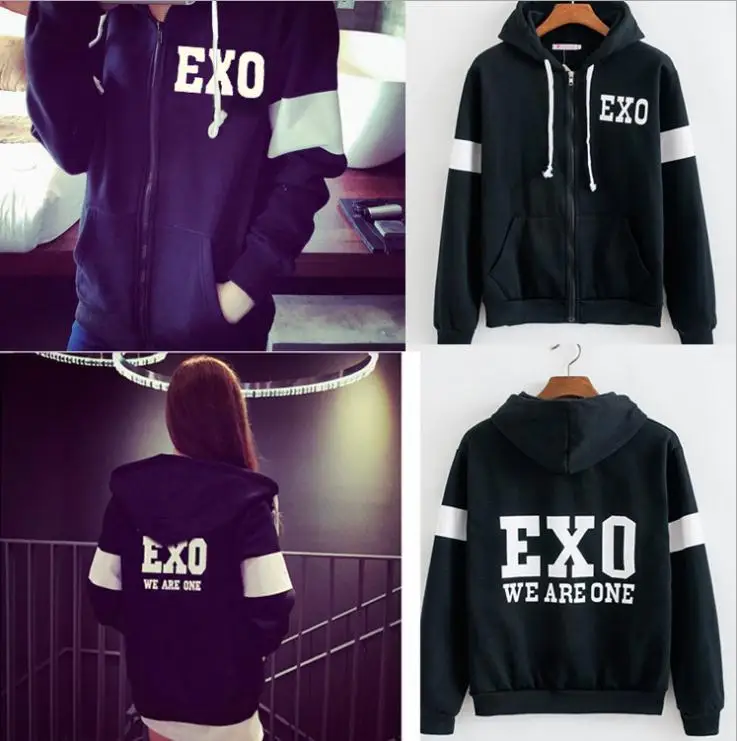 2016 kpop пальто для женщин с принтом EXO толстовка капюшоном спортивные костюмы