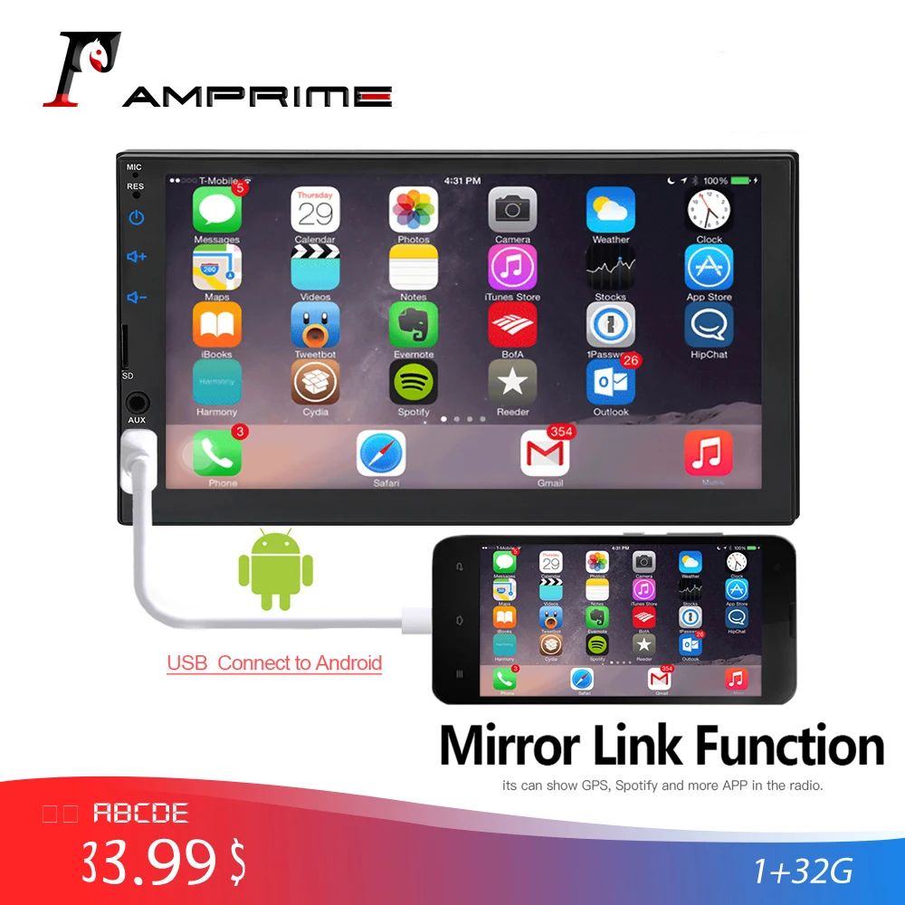 AMPrime 2 Дин Радио 7 ''сенсорный экран MP5 плеер Bluetooth USB AUX авто мультимедийный с Android