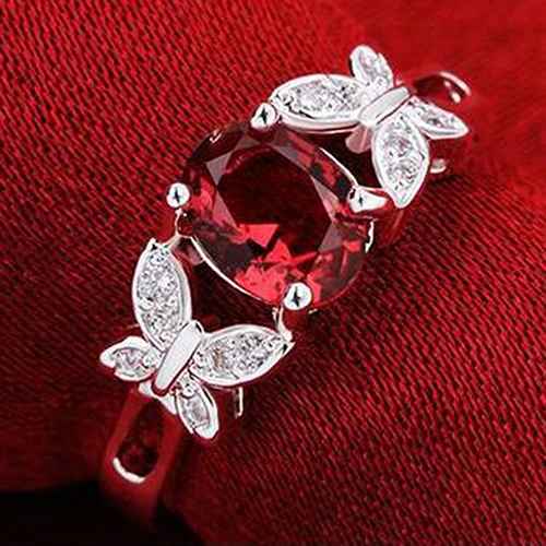 Женская Мода Коктейль бабочка кубического циркония посеребренные кольцо |