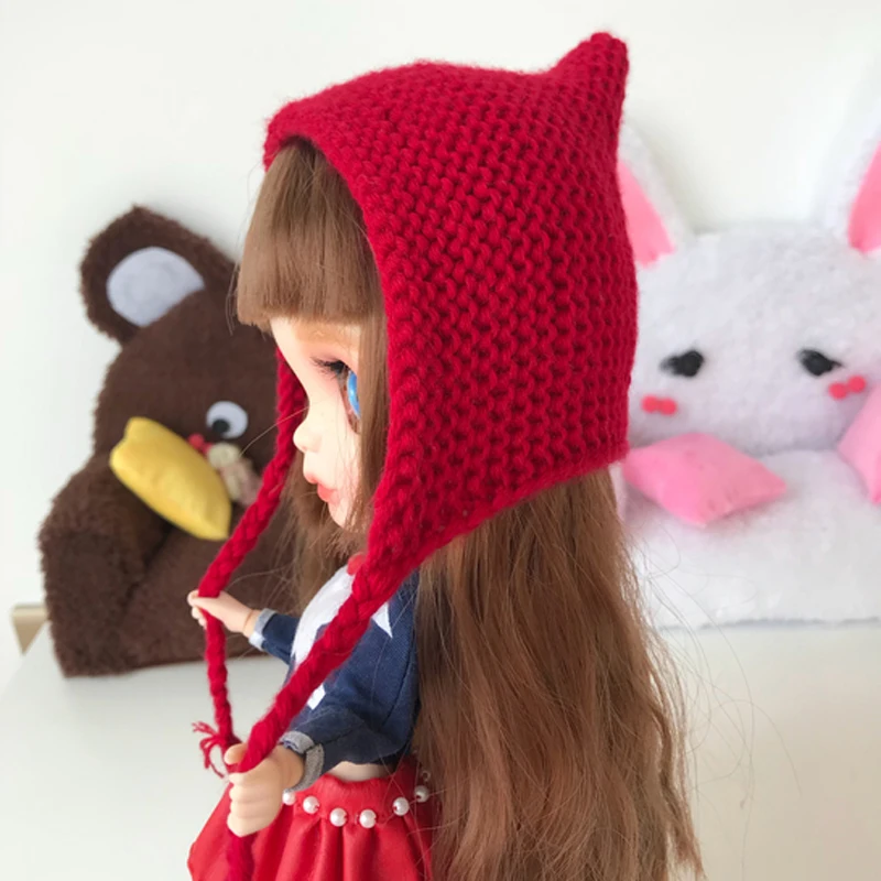1 шт. ручная работа вязаная Милая Красная Шапочка шапка для куклы Blyth аксессуары