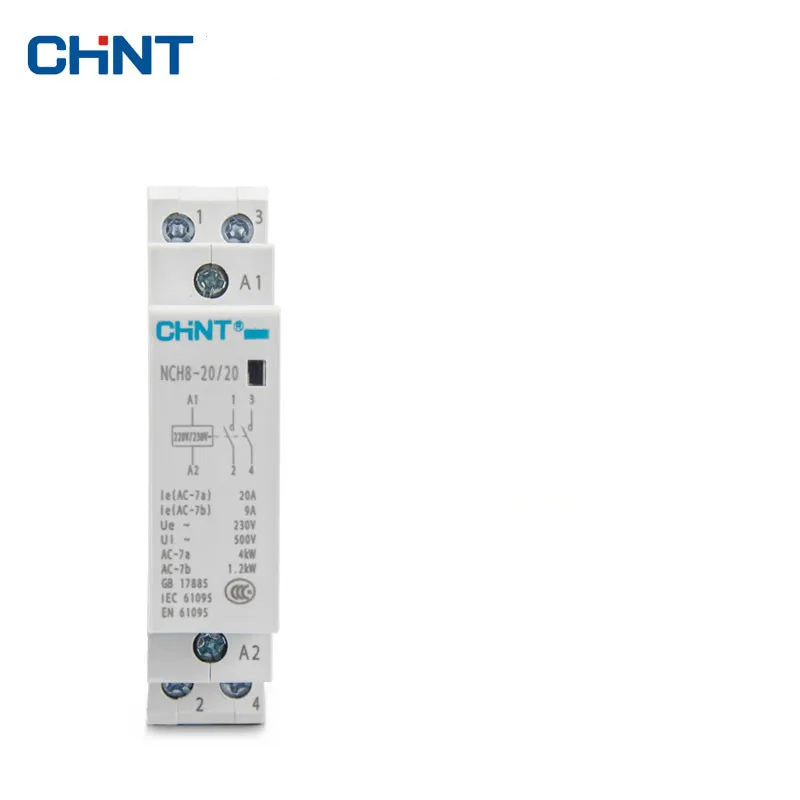 CHINT Household Small-sized Single-phase Communication Contactor 220V Guide Type NCH8-20/20 Two Normally Open 2P 20A