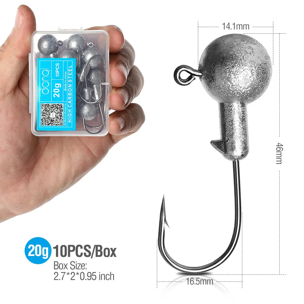 20g DONQL 10 шт./кор. Lead Jig Head рыболовный крючок 1-20 г кривошипно Jig Head крючок для карпа, приманки для рыбалки, мягкие, червь рыболовные снасти аксессуары - Цвет: 20g