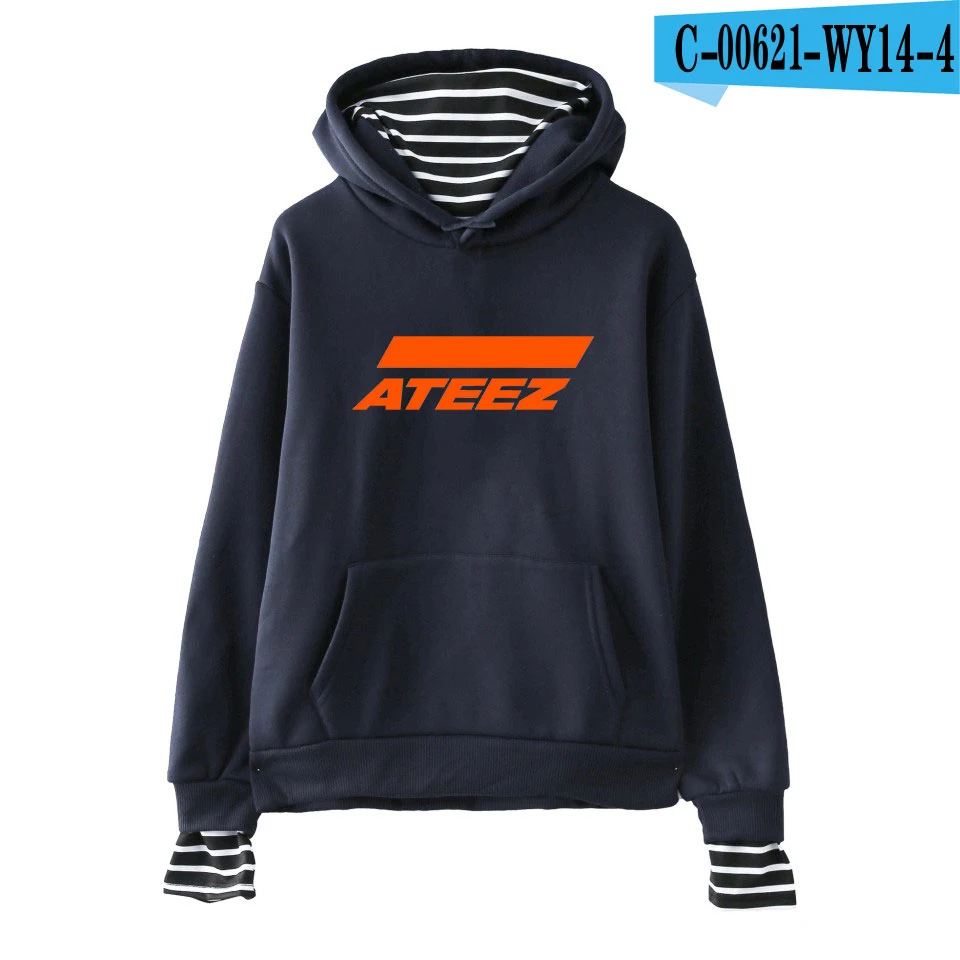Navy LUCKYFRIDAYF толстовки ATEEZ женская одежда модные толстовки кофты Youtu хип-хоп Kpop повседневные Топы Harajuku размера плюс - Цвет: Navy