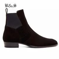 Black& Street Slip on Pointed Toe Wyatt Harry Elegant Men Dress Boots Suede Leather Handmade Banquet Chelsea Boots