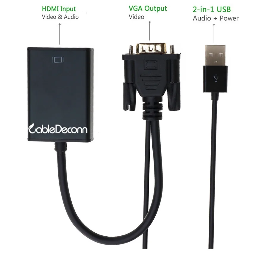 Преобразователь из VGA в HDMI адаптер с USB аудио для HDTV компьютерного проектора