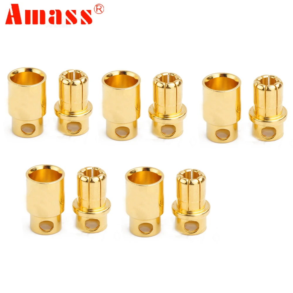 5 pairs AMASS 8.0mm Banana golden Plug Connector male female ESC Motor plug for RC Car/Trunk/Drone | Игрушки и хобби