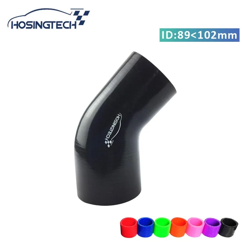 

HOSINGTECH- high quality 102mm to 89mm (4"-3.5") black 45degree silicone elbow hose reducer