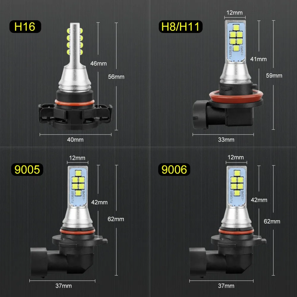 2pcs H8 H11 HB3 9005 HB4 9006 LED H16 Bulbs Canbus Error Free Car Fog Lights 12SMD 6000K White Driving Auto DC 12V 24V | Автомобили и