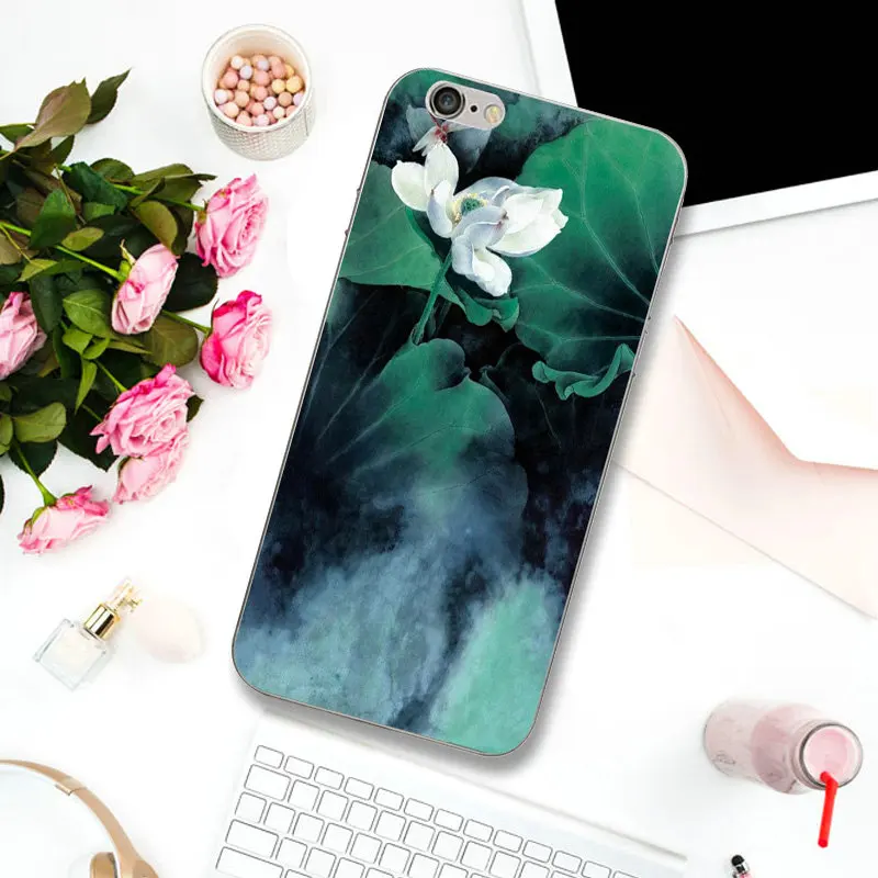 Beautiful Lotus Flower Oil Soft TPU Silicone Phone Cases Candy Colors Leaves for iPhone X XR XS Max 10 7 8 Plus 4 4S 5 5S SE 5C | Мобильные
