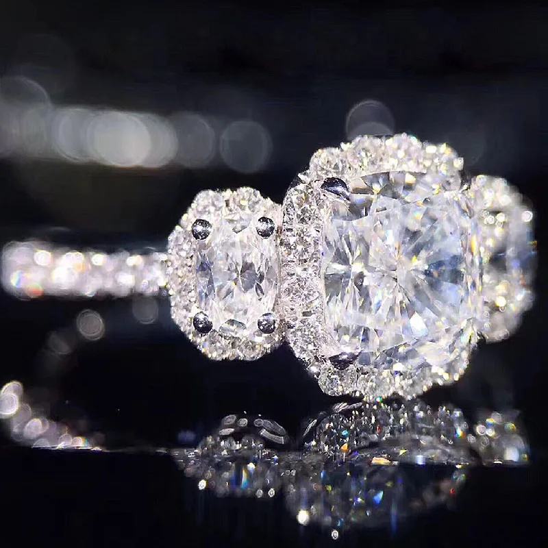 

AU750 Center 1ct Oval Cut Solid 18K White Gold DF Color Halo Moissanite Ring Side Oval Ring Engagement Wedding Ring For Women