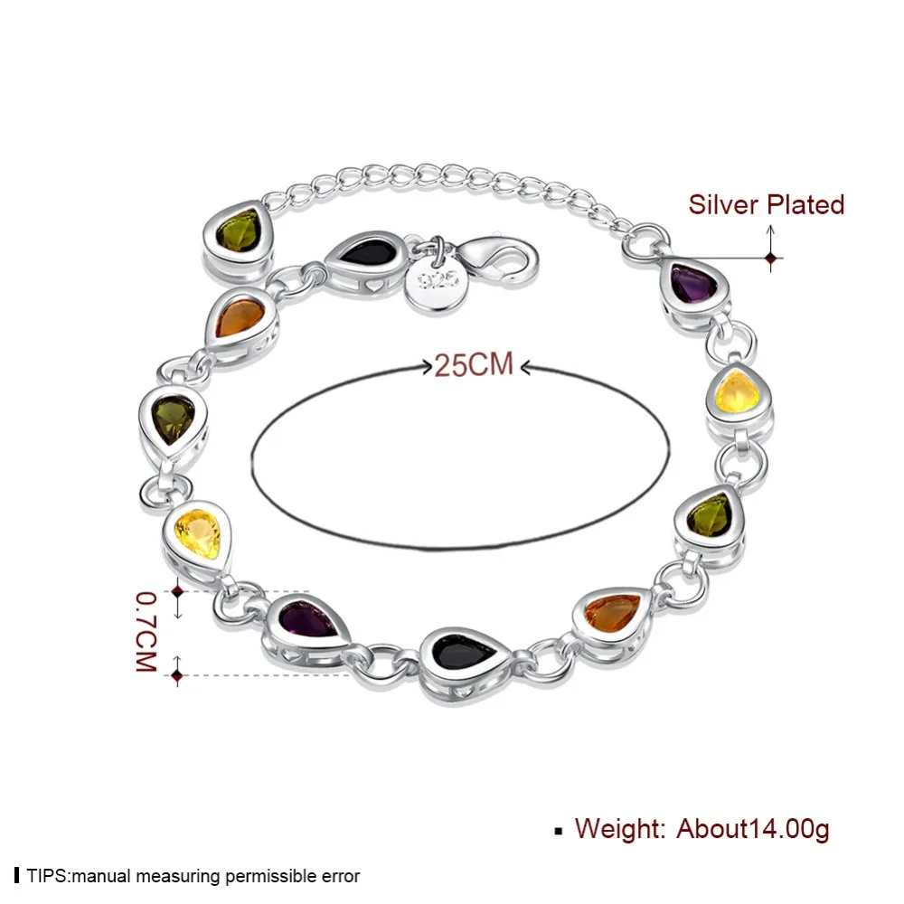 EPICFEAT Silver Plated Colourful Rhinestone Bracelets Elegant Water Drop Beads Wrist Chain Women Fashion Jewelry 2017 H260 | Украшения и