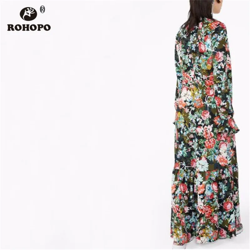 ROHOPO/осеннее платье с цветочным принтом и длинными рукавами Платье макси
