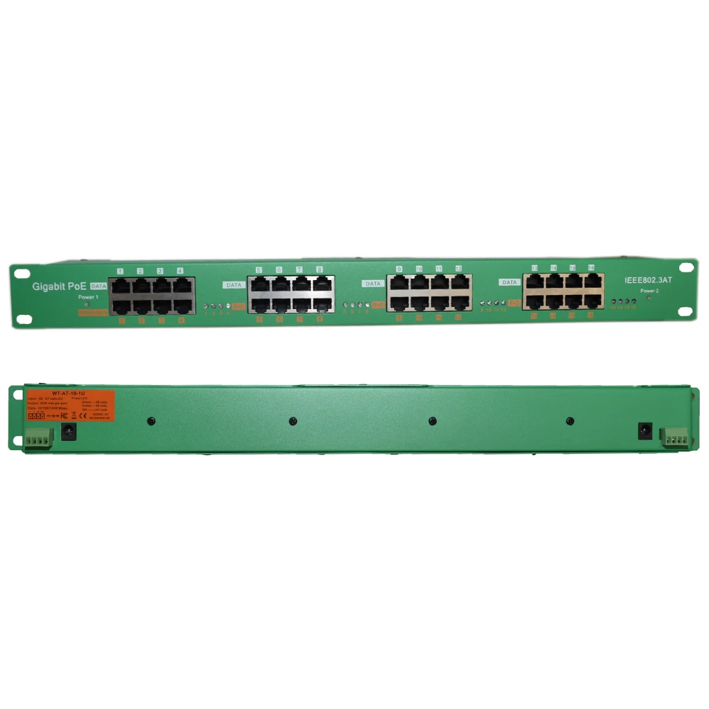 16 портовый гигабитный источник питания через Ethernet PoE + автоматический инжектор