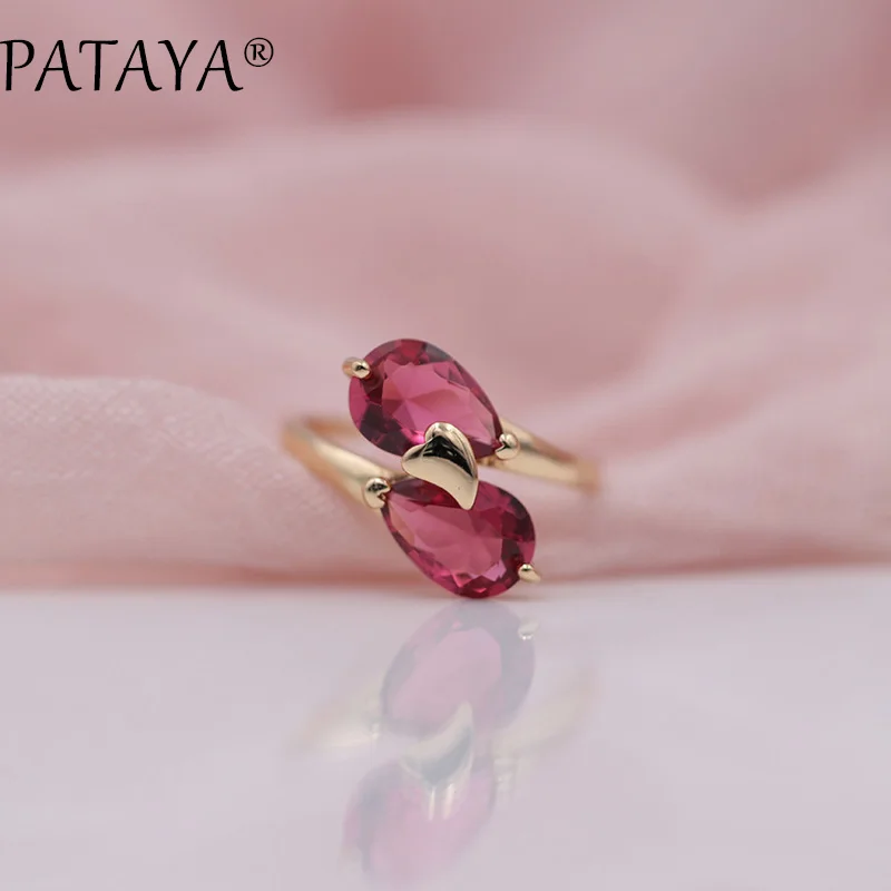 rose red PATAYA, Новое поступление, бренд 585, розовое золото, кольца, роза, красная, двойная Капля воды, натуральное женское кольцо с цирконом, Трендовое, ювелирное изделие для свадебной вечеринки - Цвет основного камня: rose red