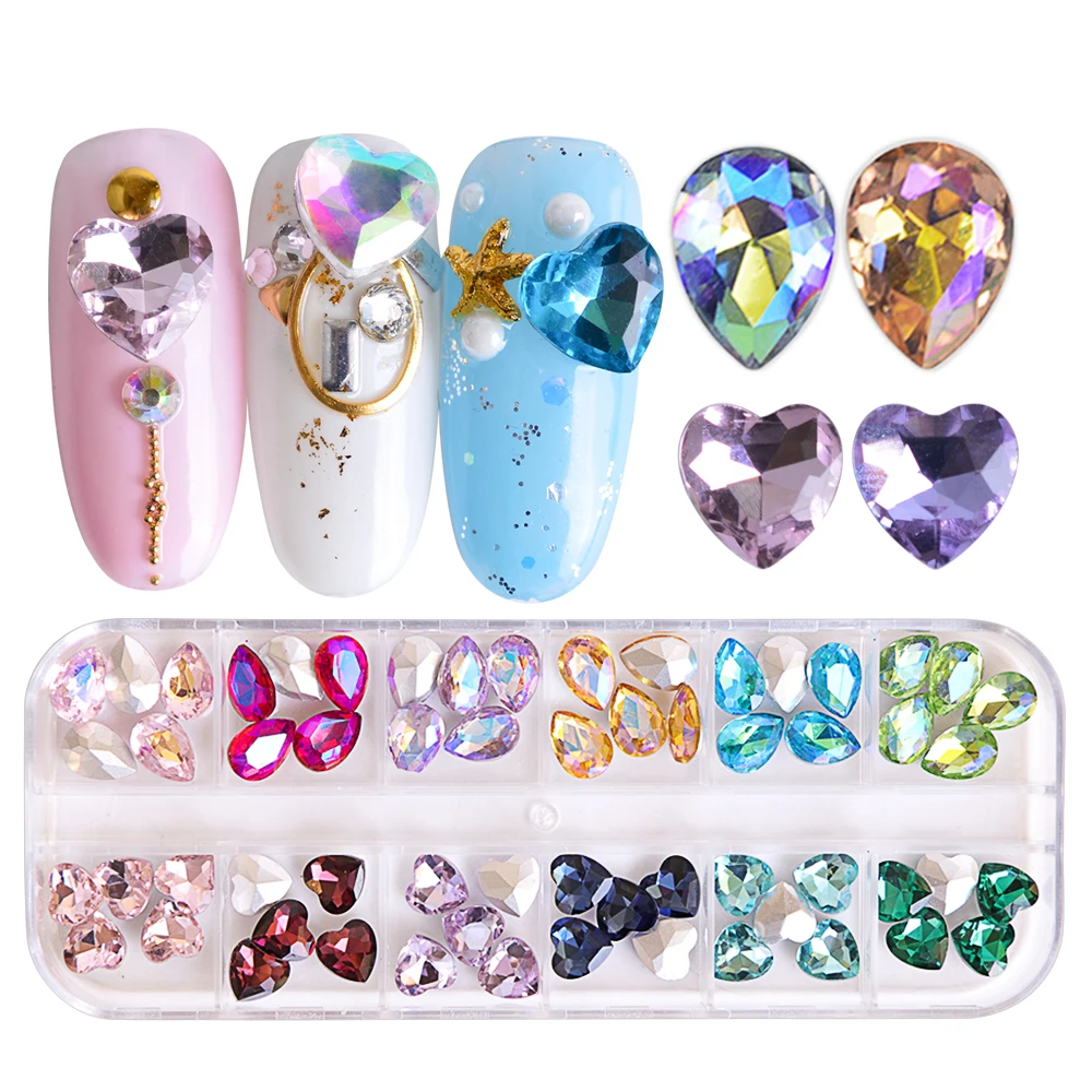 1 чехол стразы для дизайна ногтей украшения капли воды сердце кристалл красочные