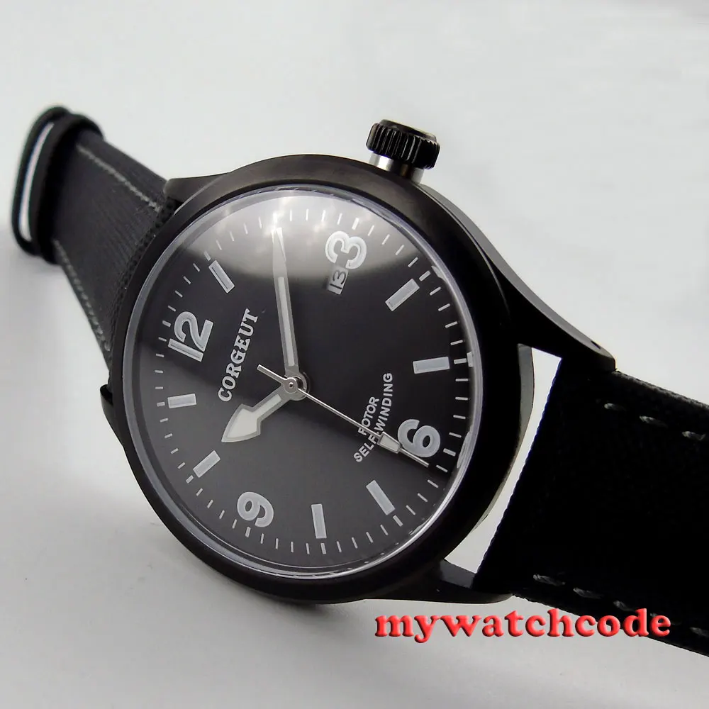 

41mm corgeut black dial PVD case miyota 8215 Automatic movement mens watch 69