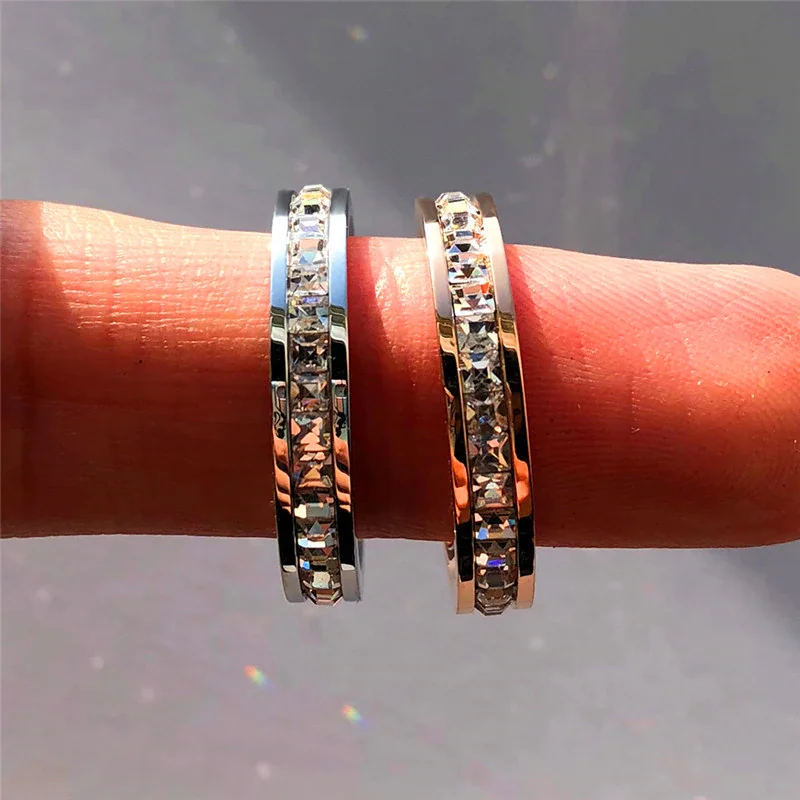 Brand New Stainless Steel Rings for Women Crystal CZ Stone Gold-color Wedding Bands Ring Men Jewelry Engagement | Украшения и