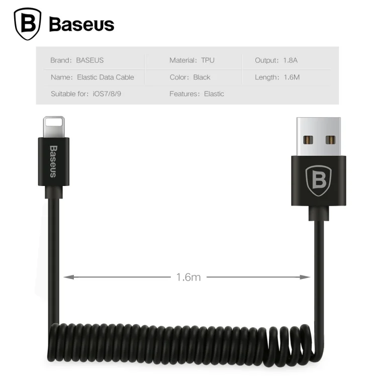 Гибкий эластичный растягивающийся usb-кабель Baseus для iPhone Xs Max XR X 8 7 6 6S Plus SE пружинный кабель для зарядки и передачи данных кабели для мобильных телефонов