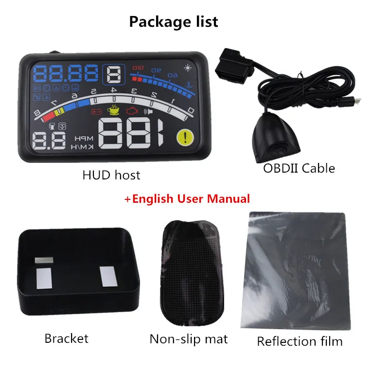 

ActiSafety 4E OBDII Cars hud Head Up Display Film 5.5" HUD Head-Up Display Windshield Projector OBD2 Switch Cable Hud+Bracket