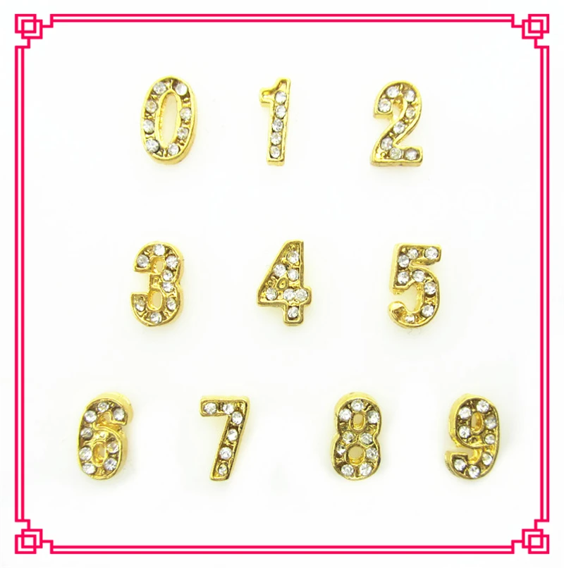 

Hot selling 100pcs/lot mix 10 arabic numerals gold crystal 0-9 number floating charms living glass memory floating lockets