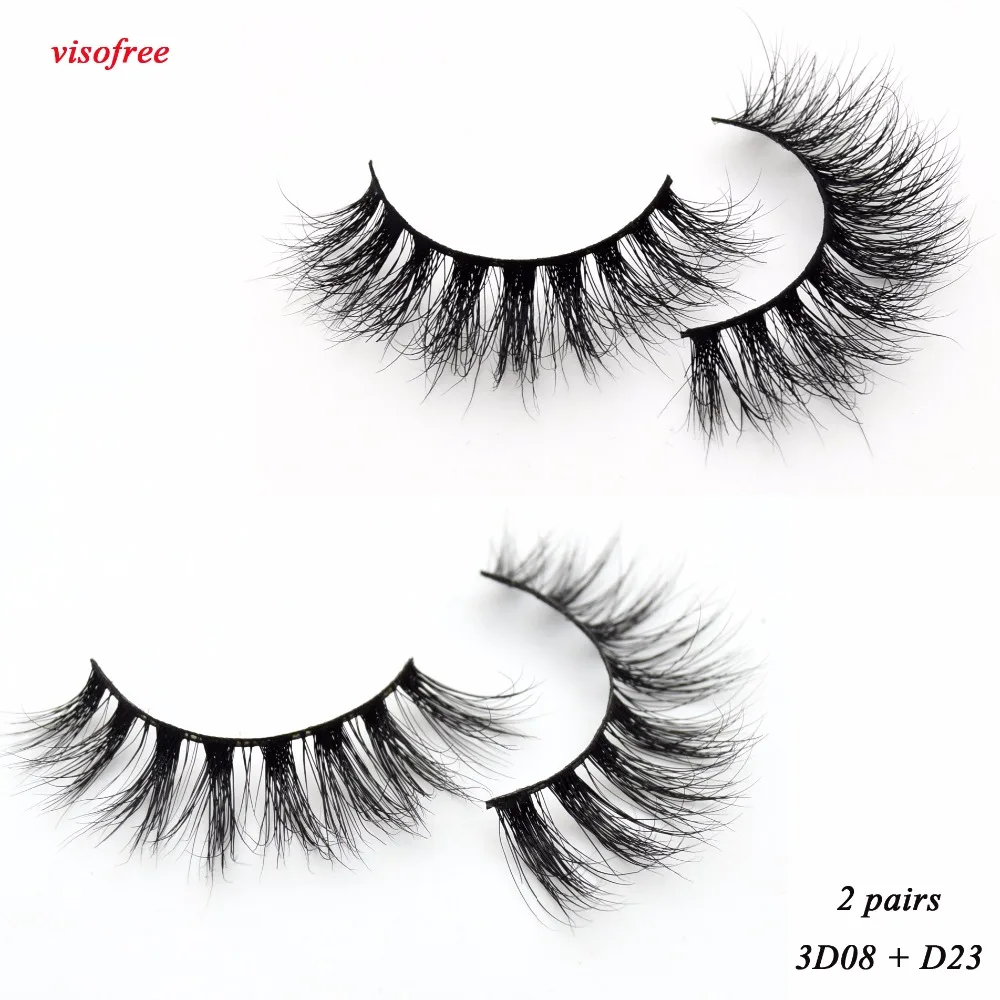 

2pairs Visofree Mink Eyelashes 3D Mink Lashes Full Strip Lashes Criss-cross Handcrafted Cotton Band False Lashes 3D08 D23 Lash