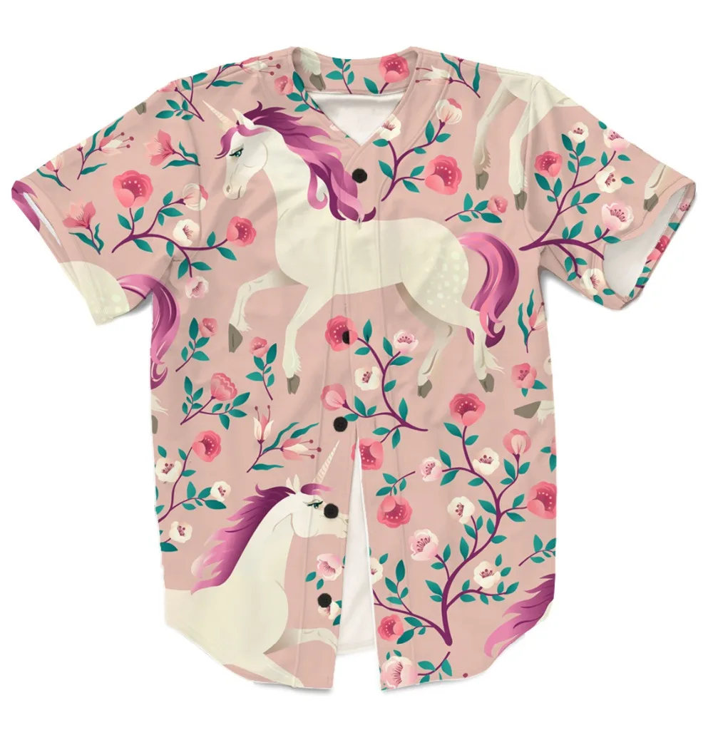 

Real USA American Size Floral Unicorn 3D sublimation printing button up fashion jersey 3XL 4XL 5XL 6XL
