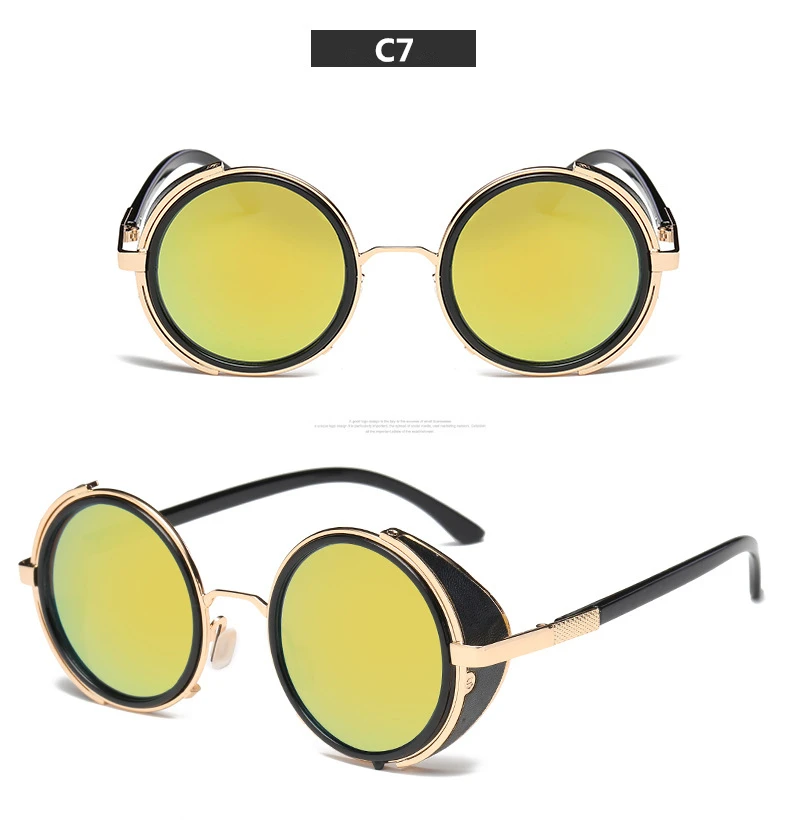 Steampunk Sunglasses Women Round Glasses Goggles Men Side Visor Circle Lens Unisex Vintage Retro Style Punk Oculos De Sol