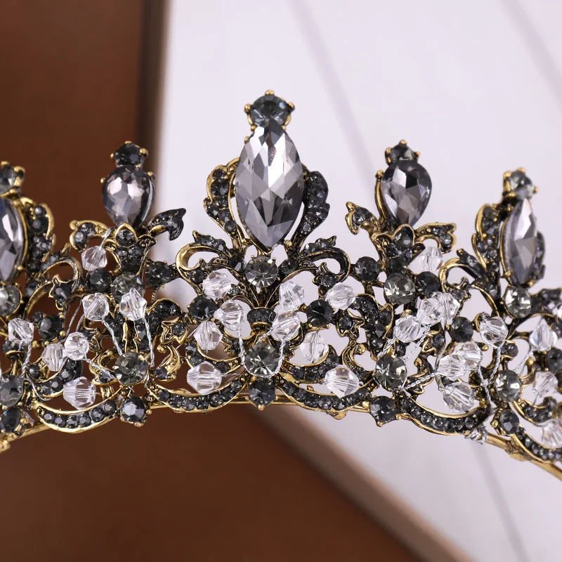 Винтажная черная тиара Стразы в стиле барокко с кристаллами свадебная корона
