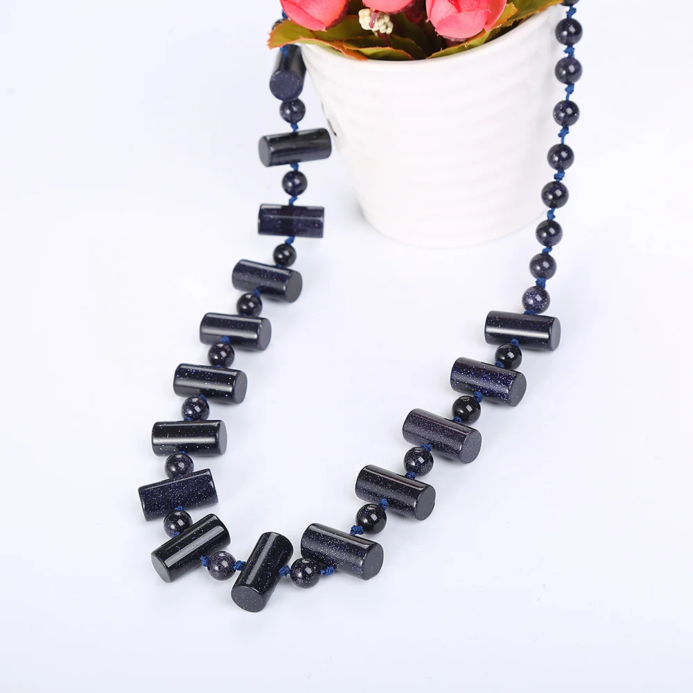 Женское и мужское ожерелье из натурального агата эффектное колье синего