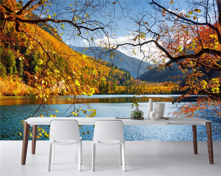 

Parks Lake Autumn Scenery Nature photo Landscape 3d wallpaper papel de parede,living room sofa TV wall bedroom bathroom murals