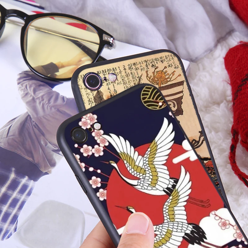 Японский художественный чехол для iPhone 6 6s 7 8 Plus X XR XS Max Мягкий Роскошный ТПУ
