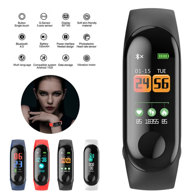 2019 BIBINBIBI M3C смарт браслет 0 78 дюйма OLED сенсорный цветной экран пульсометр тонометр