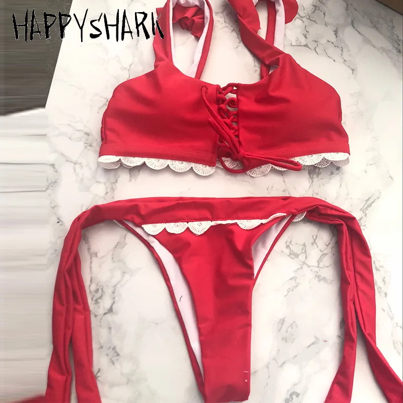 Новинка 2018 комплект бразильских бикини HAPPY SHARK женские трикини на бретельках с