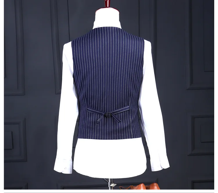 2018 New Blue stripe blazer Groomsmen Suits Slim Fit Mens Wedding Dress Prom Dinner Suit Groom Tuxedos 3piece jacket pant vest | Мужская