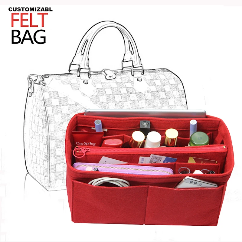 Customizable Felt Insert Bag Organizer Bag In Bag For Handbag Purse Organizer (w/Detachable Zip Pocket) Fits Speedy Neverfull