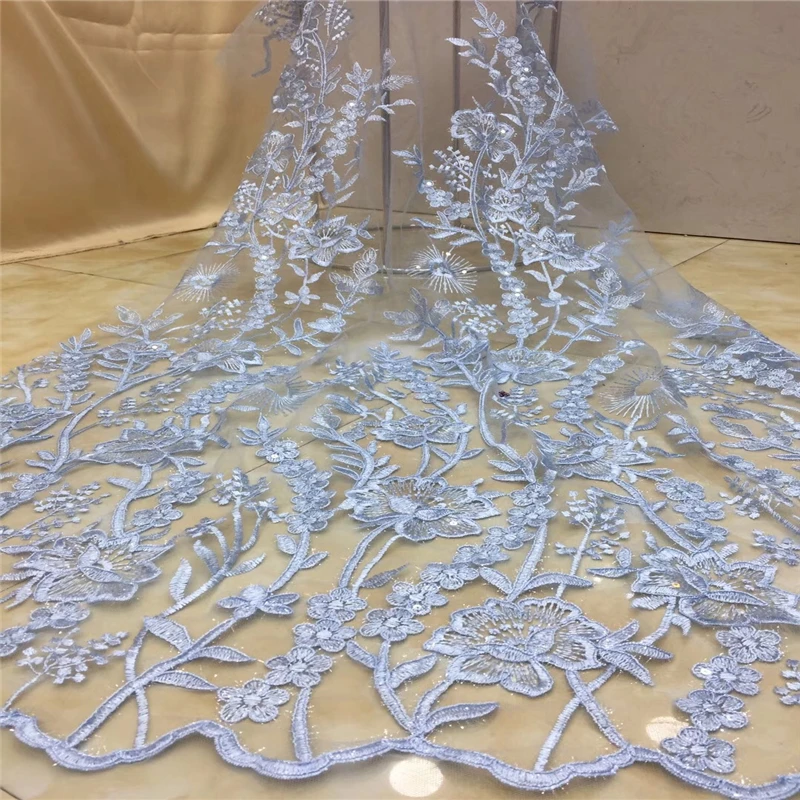 VILLIEA Light Green French Net Lace Fabric Latest African Guipure With Embroidery Mesh Tulle Sequins | Дом и сад