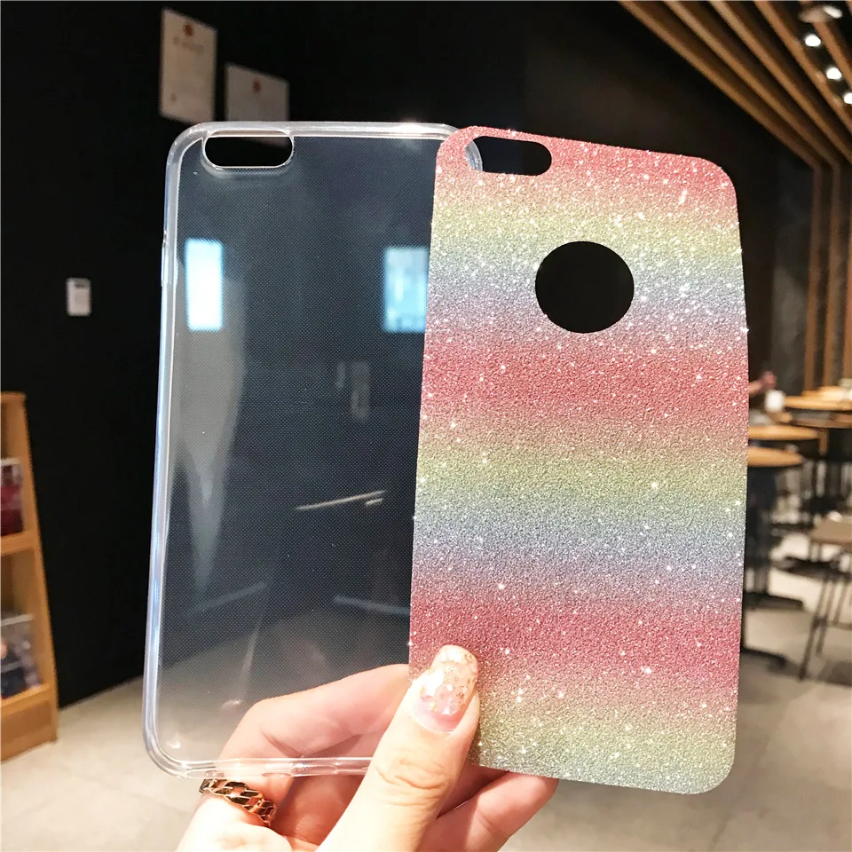Блеск 2 в 1 силиконовая цветах радуги чехол для iPhone 6 s Plus SE 7 8 X XR XS MAX OnePlus 5 T Nokia 2018 ТПУ
