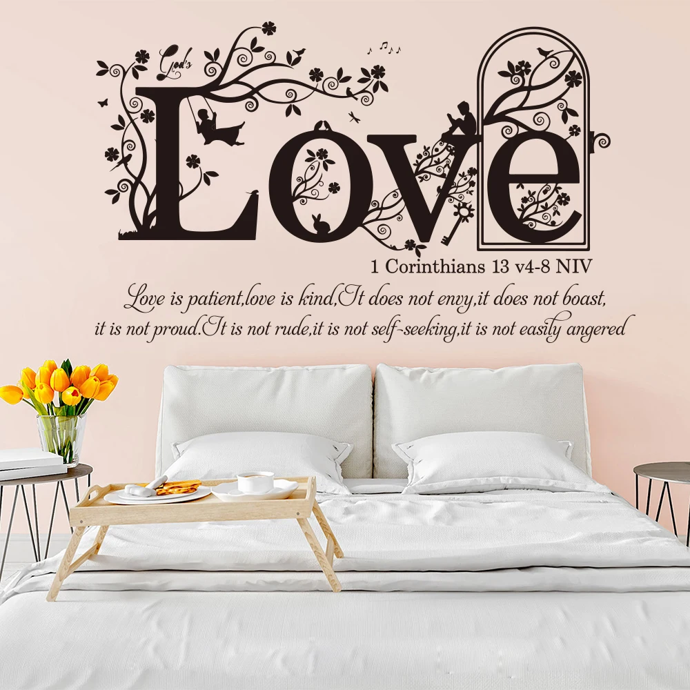 

1 Corinthians 13 v 4-8 NIV Christian Bible Verse Wall Sticker Bedroom Living Room Religion Family Love Quote Wall Decal Vinyl