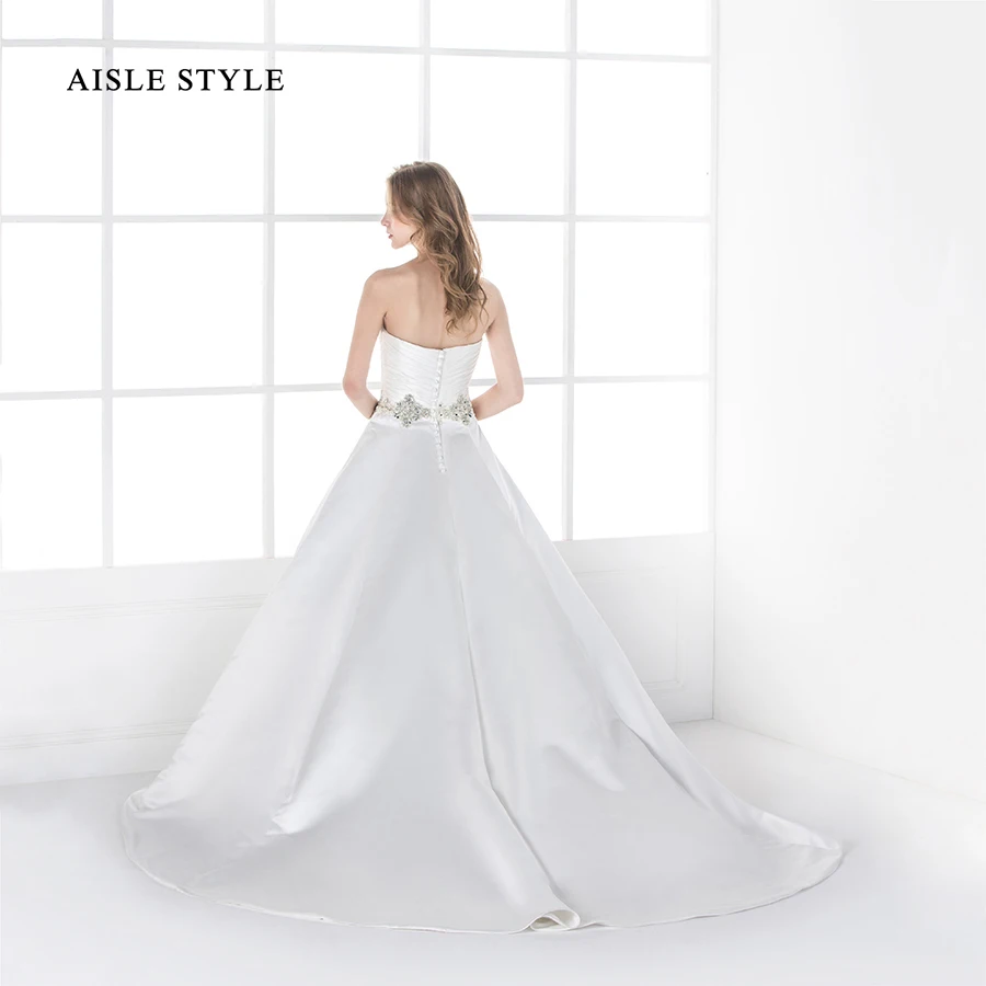 Modern Wedding Dresses 2017 Slim Cut A-line White Satin Puffy Gown Sweetheart Neckline With Beaded Belt for Classy Bride | Свадьбы и