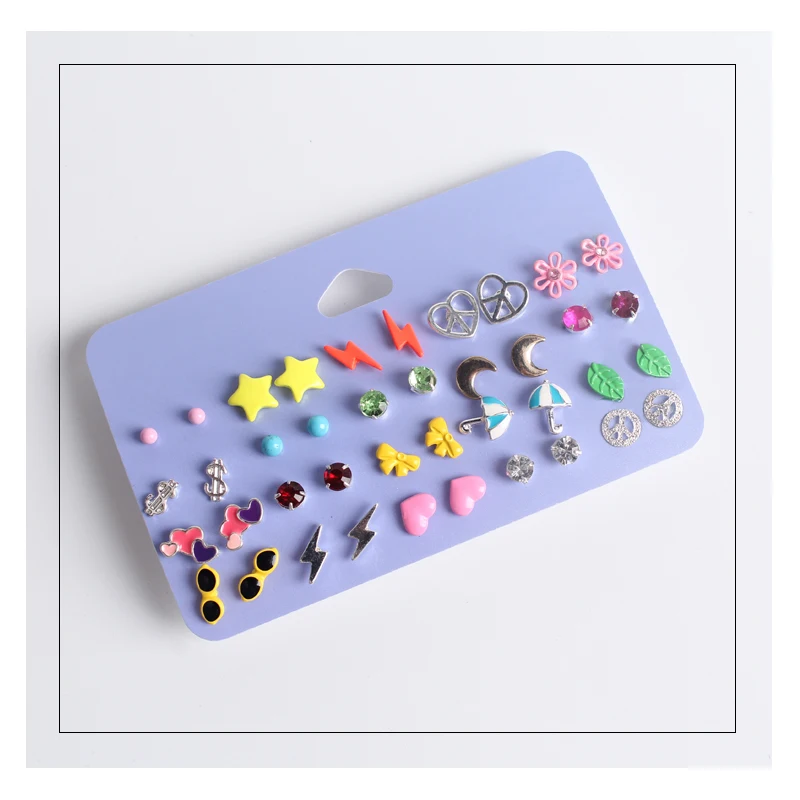 4 Styles Cute 20 Pairs/lot Charms Stud Earring Set Girls Punk Style Kiss Guitar Note Skull Sunglasses Peace Ear Studs Wholesale