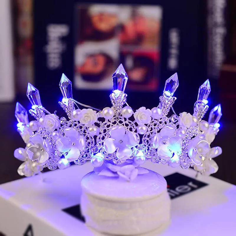 HG126 Blue Light Новинка, различные светящиеся диадемы, короны для птиц, синий светильник светодиодный, корона для женщин, вечерние, свадебные украшения для волос, Хрустальная тиара - Окраска металла: HG126 Blue Light