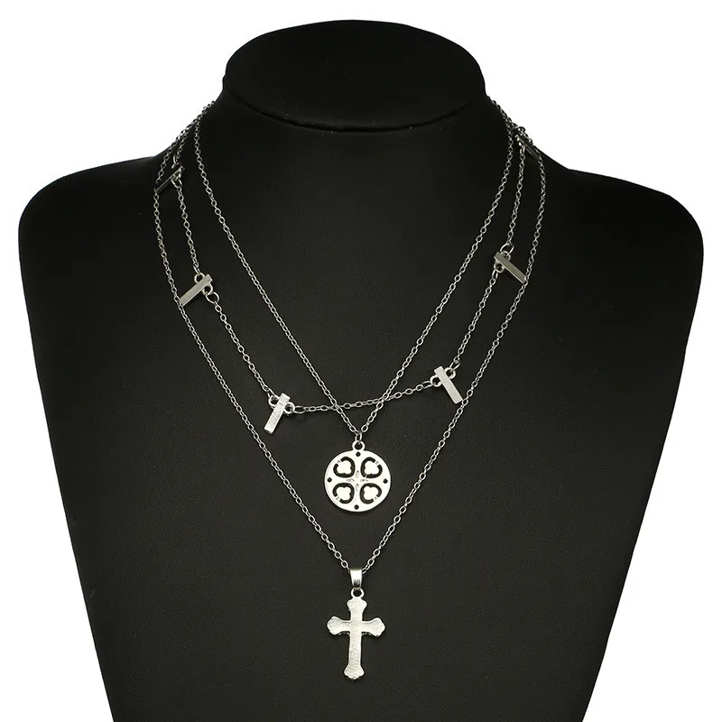 

Bohemian Jewelry Silver Color Four Leaf Cross Pendant Necklace For Women Fashion Necklace Jewelry Wedding Gift