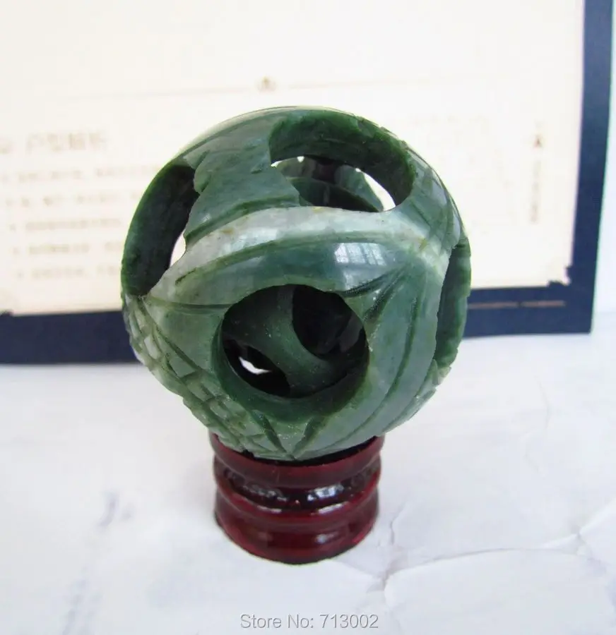 Натуральный зеленый шар из нефрита ручная работа Резной орнамент фэншуй Сфера 3 *