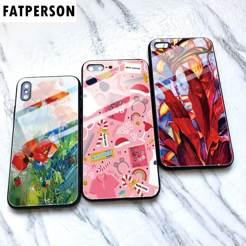 Цветок чехол из закаленного стекла для телефона iphone 5 6 мультфильм 7 8 6s 6splus 7plus 8plus x